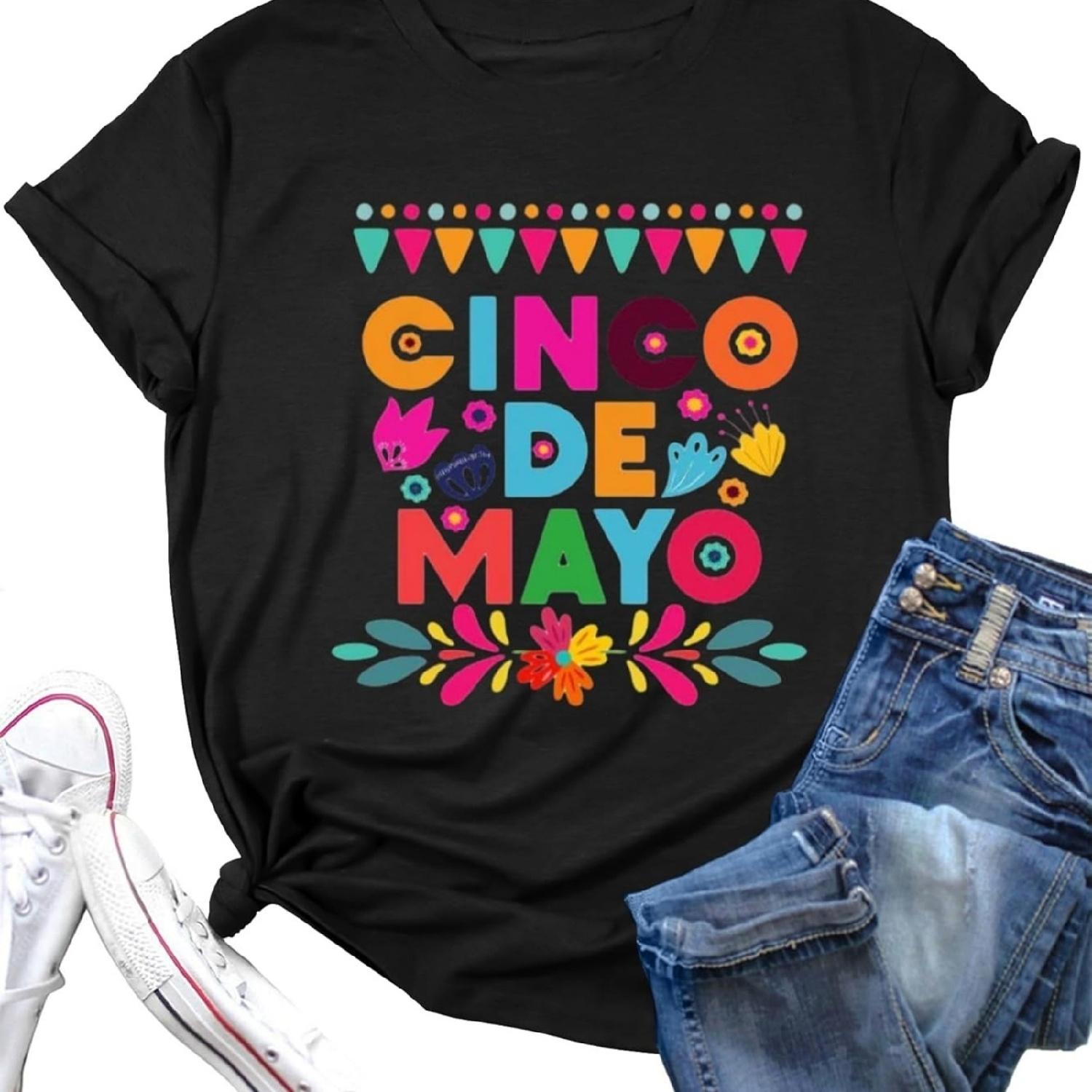 Cinco De Mayo T Shirt Women Mexican Sombrero T-Shirt Mexican Fiesta Party Shirts Casual Festival Tops S