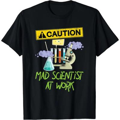 CAUTION Mad Scientist At Work - Funny Science Scientist's T-Shirt  Graphic T Shirts  Women Clothing  Camisetas