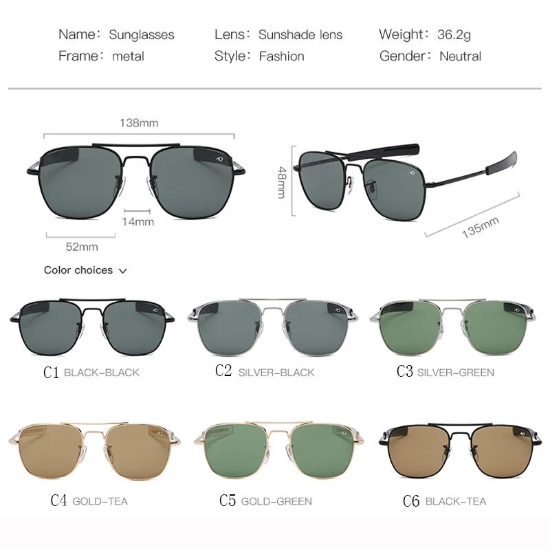 Fashion Aviation Sunglasses Men Luxury Brand Designer Square Sun Glasses for Male American Army Military Oculos