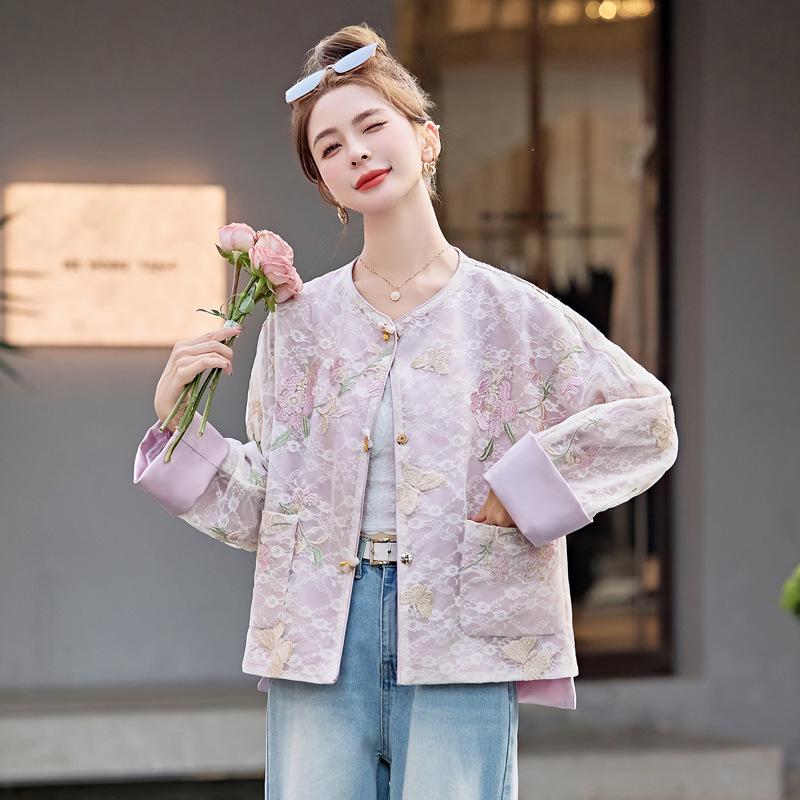 2025 Spring/Autumn Women's Retro Embroidered Jacquard Short Jacket