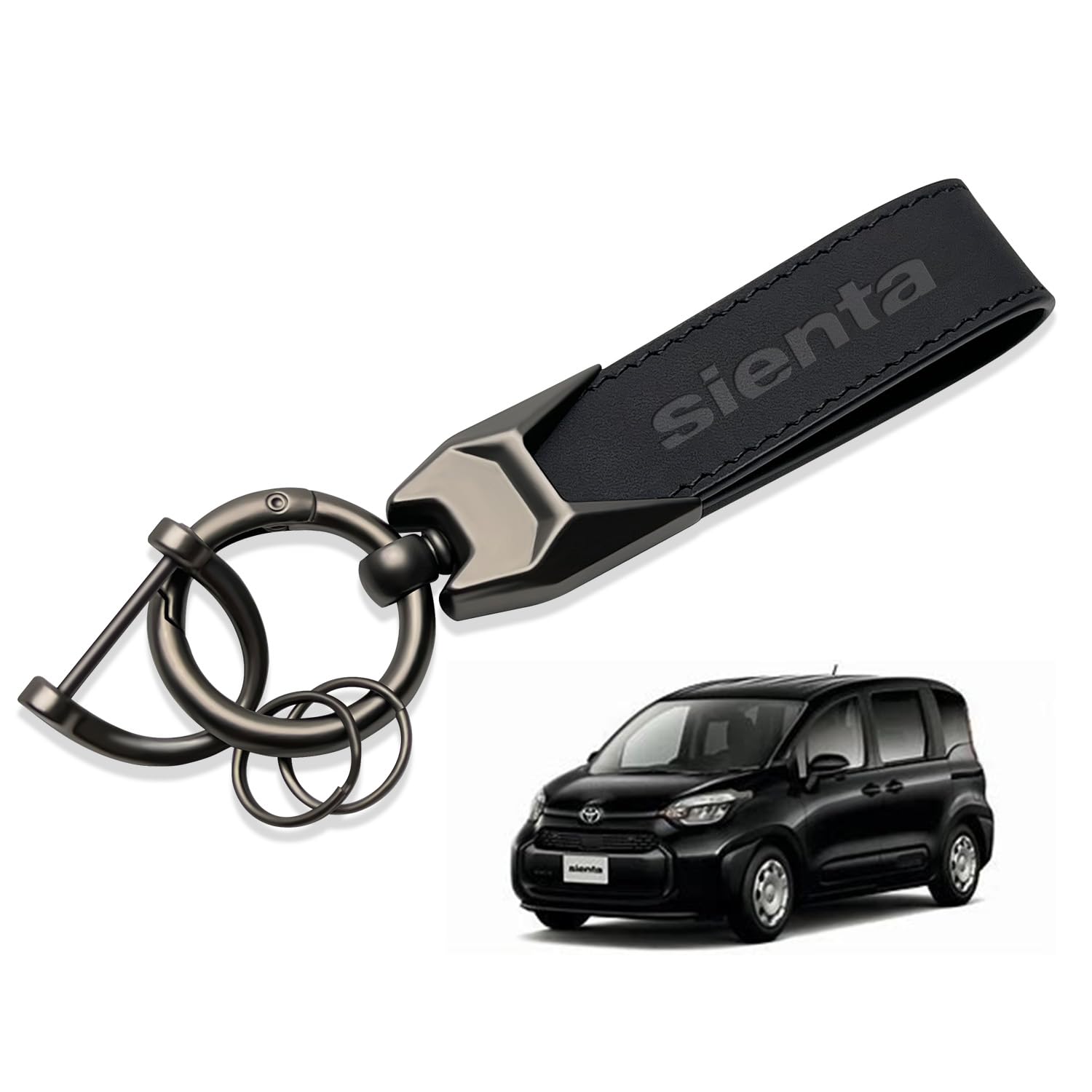 

Genuine Leather Car Key Holder for Sienta 10 Key Key Car Soft to the Black [MiJuduo] Series, Ring, Chain, Logo, Anti-Rust, Embossed, Carabiner, Strap, чорний