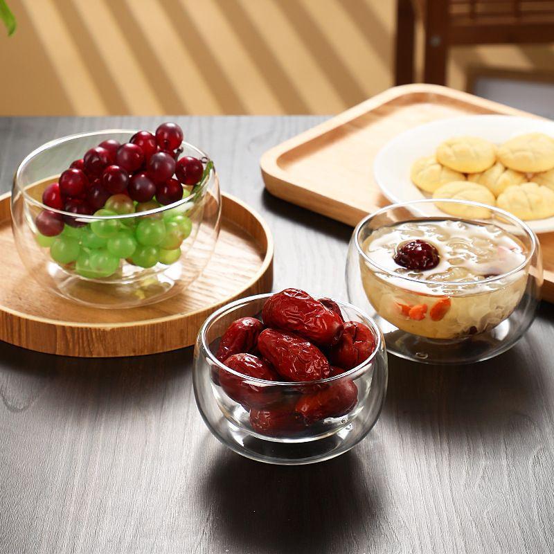 300/500ml Clear Double Layer Glass Bowl Heat-resistant Fruit Salad Bowl Kitchen Glassware For Soup Cereal Dessert Bowls