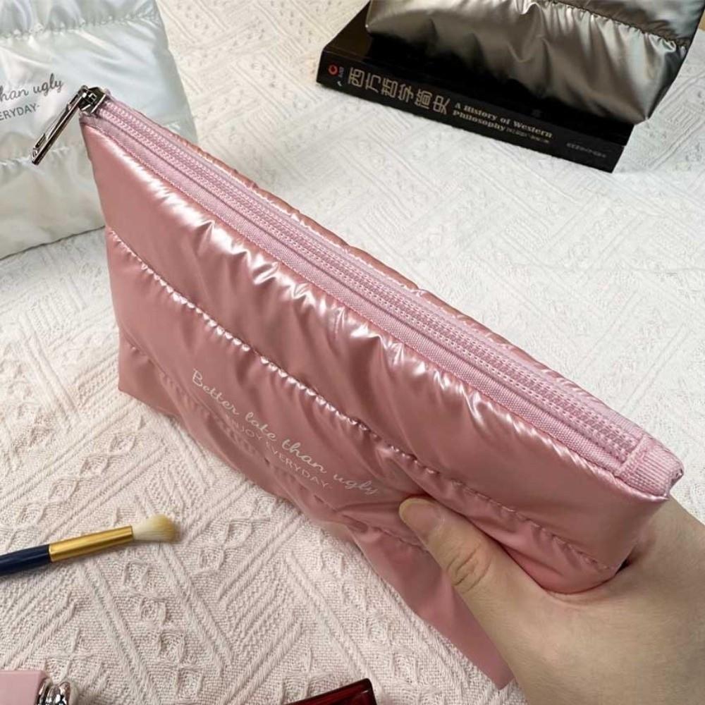 New Shiny Fluffy Makeup Bag Zipper Pouch Large Capacity Cosmetic Bag Quilted Puffer Beauty Pouch Bag Women