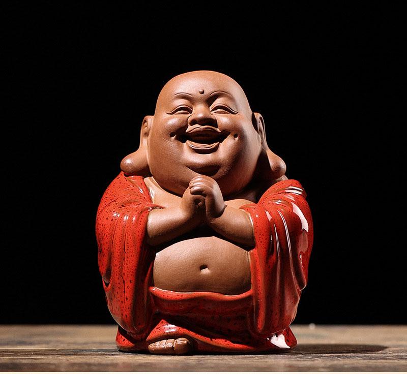 

Украшения из фиолетовой глины в китайском стиле дзен в виде Будды Майтрейи, для гостиной, крыльца, автомобиля, чайный сервиз