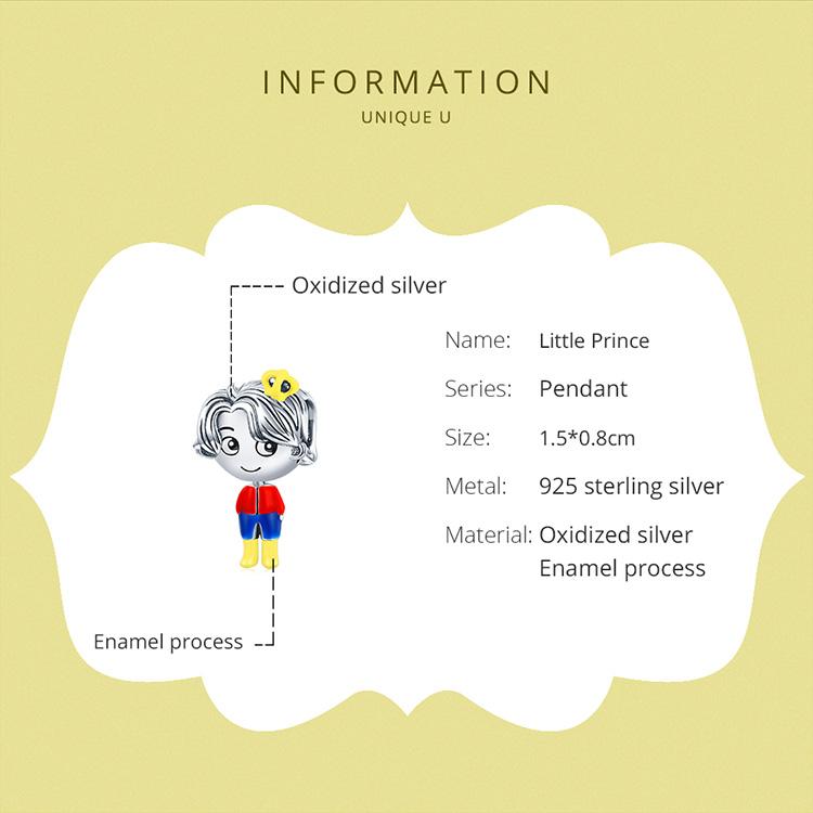 WOSTU 925 Sterling Silver Fairy Tale Town Little Princess & Prince Character Charm Pendant for Girl DIY Jewelry Gift