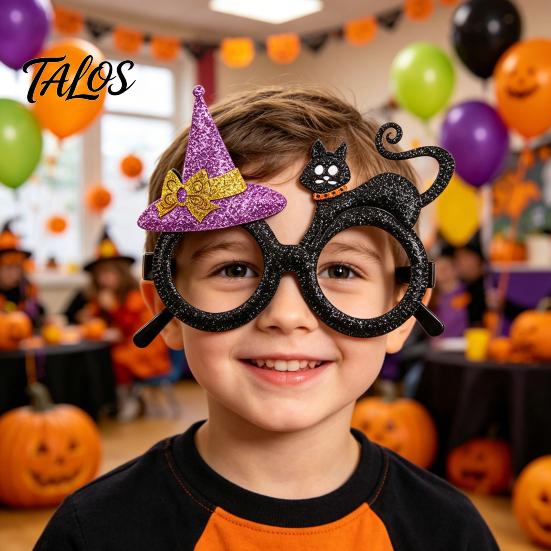 Halloween Party Glasses for Kids Adults, Glitter Glasses Frame Cosplay Party Decoration, Funny Pumpkin Skull Ghost Bat Eyewear Accessory for Party