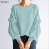ZANZEA Women Casual Round Neck Loose Long Sleeve Spring T-Shirts