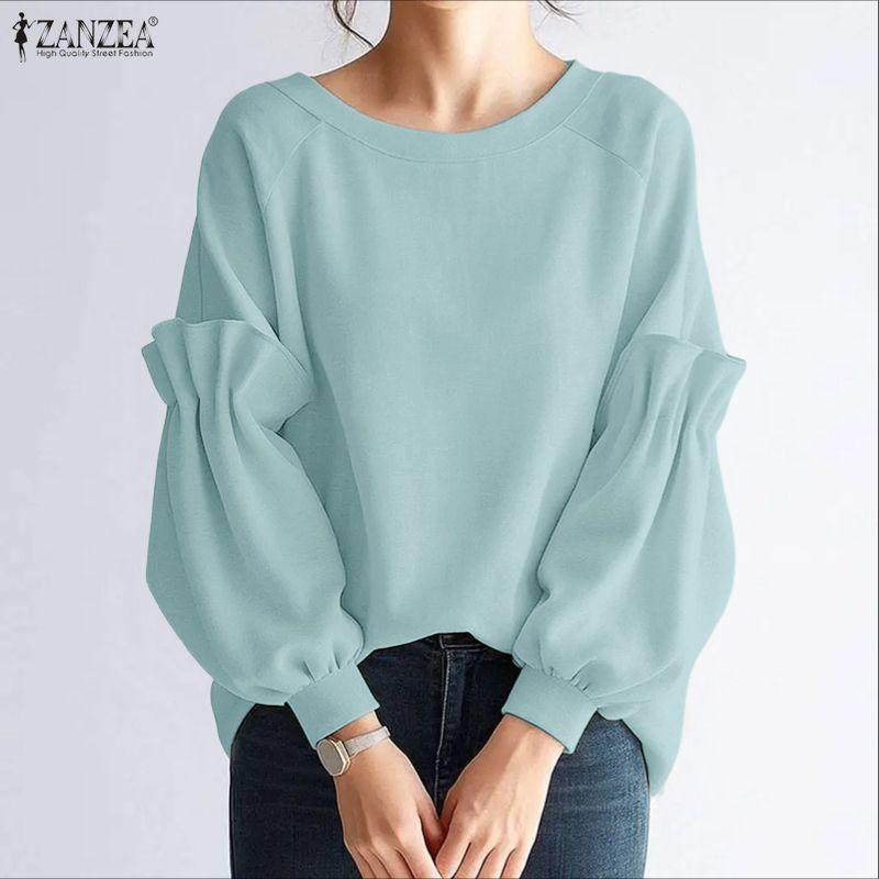 ZANZEA Women Casual Round Neck Loose Long Sleeve Spring T-Shirts