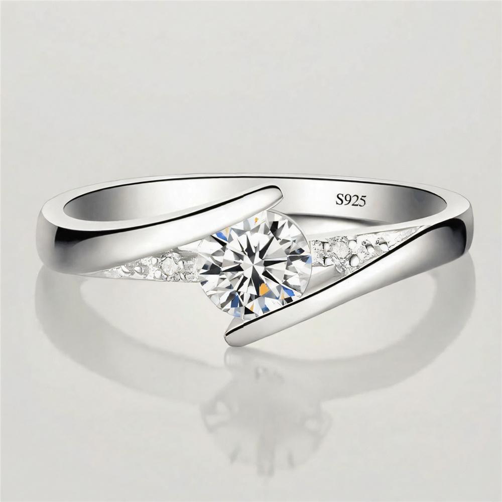 Cute Female White Zircon Round Stone Ring Silver Color Engagement Charm Wedding  For Women