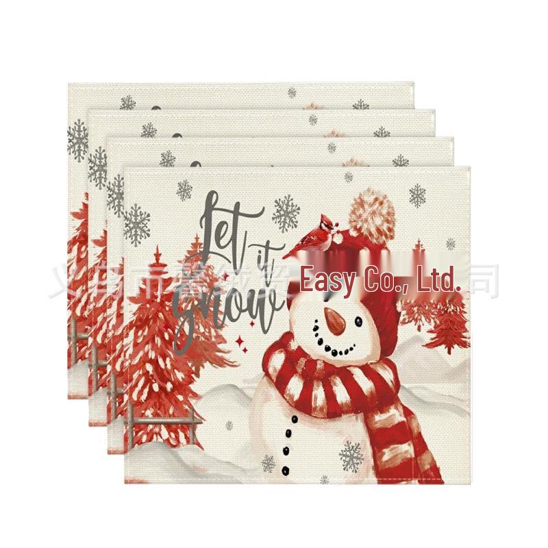 Washable Linen Snowman & Snowflake Christmas Placemats - Holiday Table Decorations