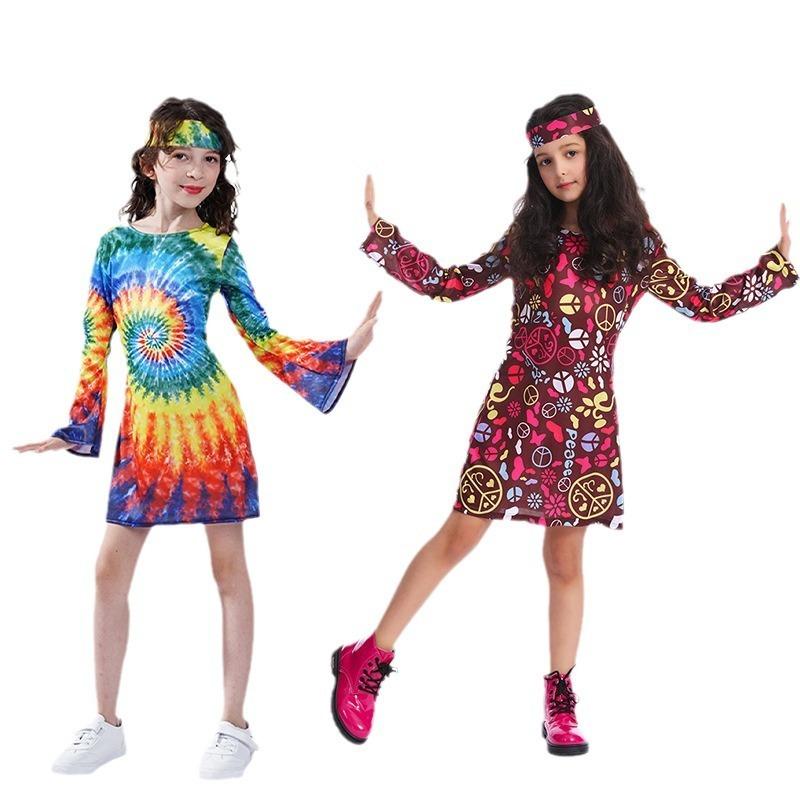 Little girl kids hippie costume vintage colorful hippie skirt stage performance costume distribution