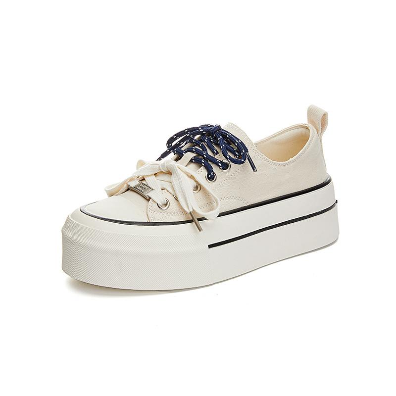 Double shoelace canvas shoes women's 2025 spring new versatile thick baseplate shoes women's comfortable casual single shoes sports women's shoes