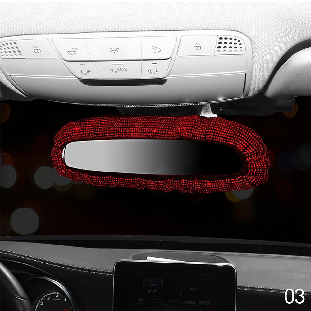 Bling Rhinestone Rear View Mirror Charming Car Rearview Mirror Cover With Crystal Diamonds Elastic Glitter Car Rear View