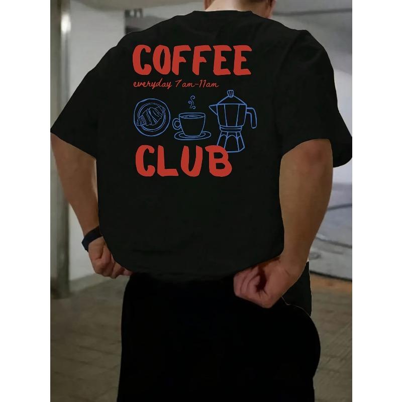 

Men s short-sleeve T-shirt, loose fit, printed with English text and teapot design, stylish casual round-neck top for spring/summer outdoor wear 4XL чорний