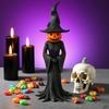 Halloween Witch Statue Gothic Resin Enchanting Witch Figurine with Pumpkin Head Desktop Ornament for Indoor Home Shelf Table Decor