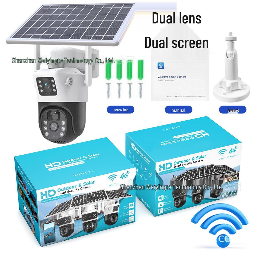 V380 Słoneczna Kamera Zewnętrzna 360° Deszczoodporna z 10-krotnym Zoomem 4G z Zdalnym Sterowaniem Mobilnym.