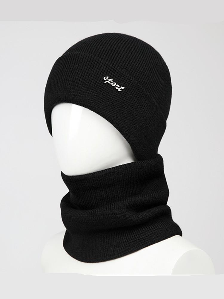

Fleece-lined Warm Knitted Hat and Scarf Set: Stylish Earmuff Hat for Cycling and Outdoor Use to Resist Cold чорний