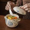 Kitchen Chinese Retro Binaural Stew Cup With Lid Water-Proof Stew Pot Ceramic Crock Pot Small Soup Cup Outlet