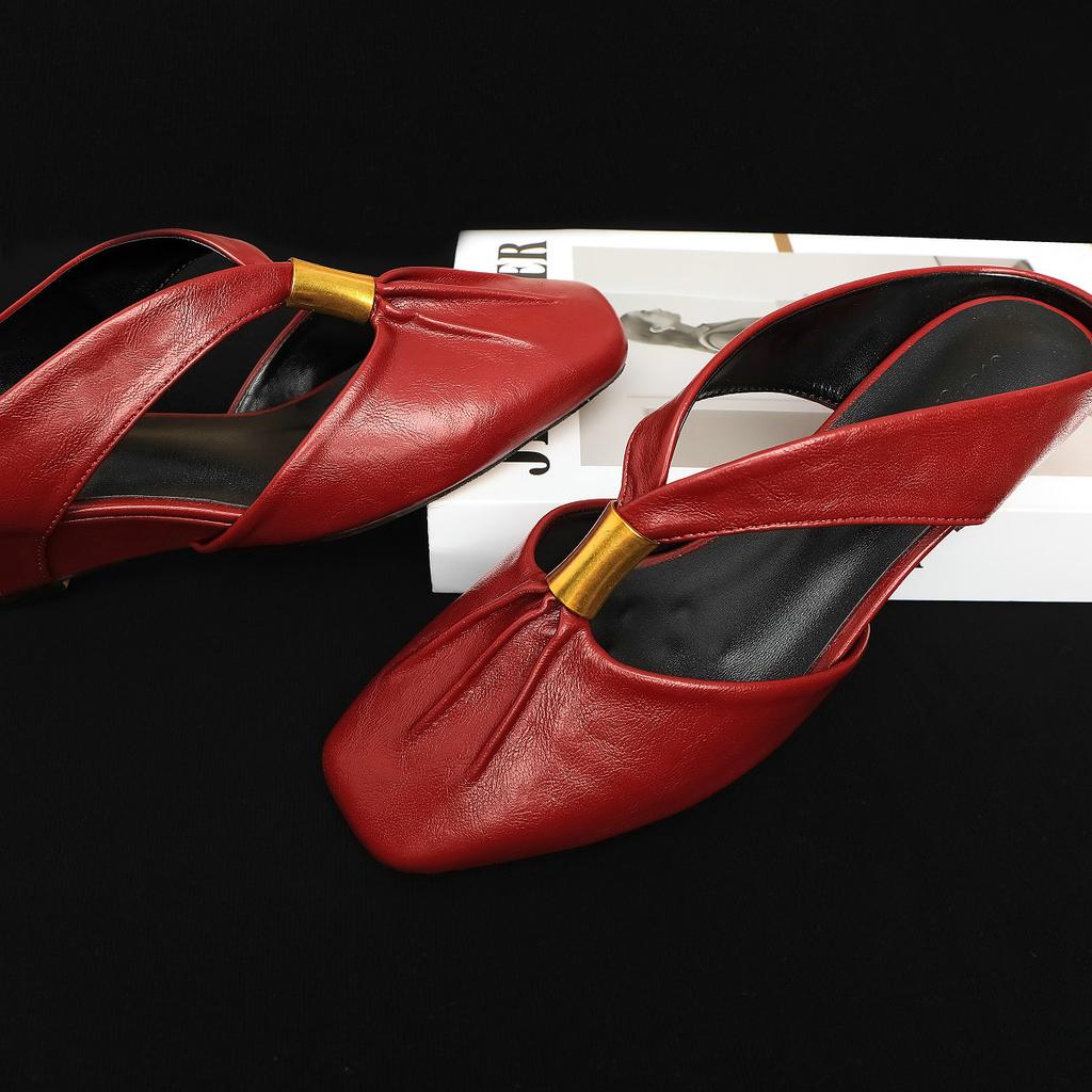 Fashion High-Heeled One-Shoulder Slippers For Women, 2025 Summer New Style Shallow-Moused  Thick-Heeled Slippers Ballet Mary Jane Shoes