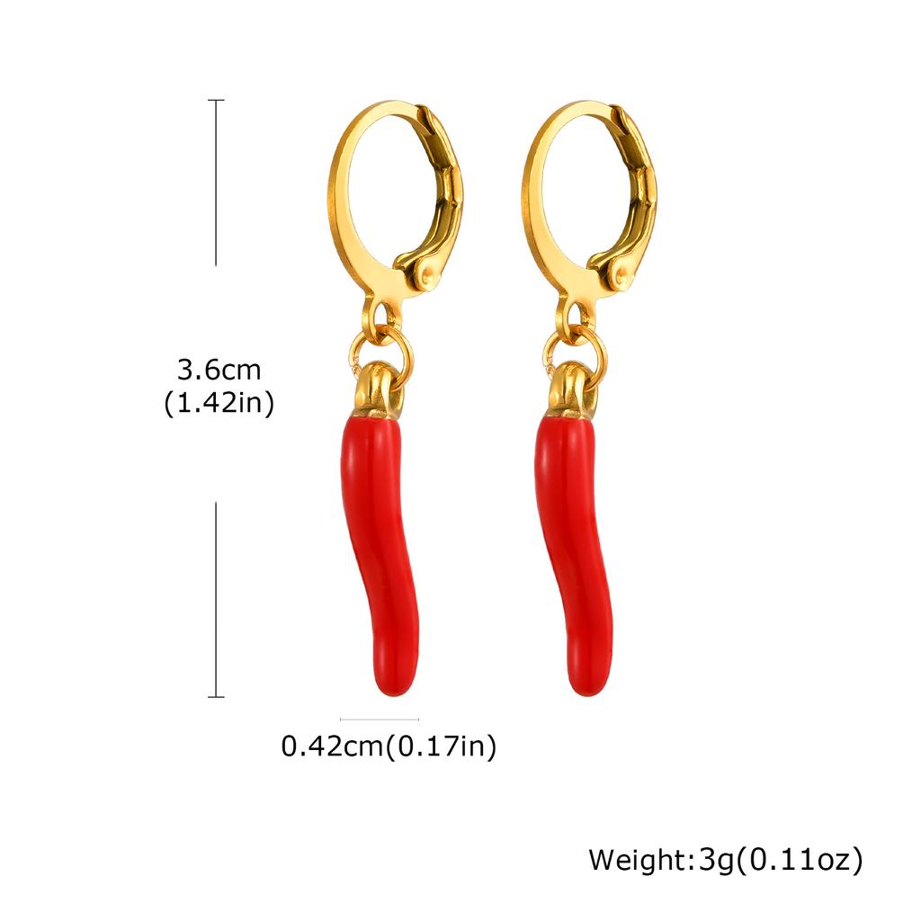 Kreativní náušnice s přívěsky červené chilli papričky pro ženy Trendy náušnice kroužky z nerezové oceli pozlacené 18K zlatem Módní šperky Dárek