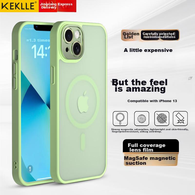 IPhone 13 Case, Apple 13 Protective Cover with Magnetic Wireless Charging, Frosted Anti-Drop Lens Full Protection Soft Edge Case, Matcha Green