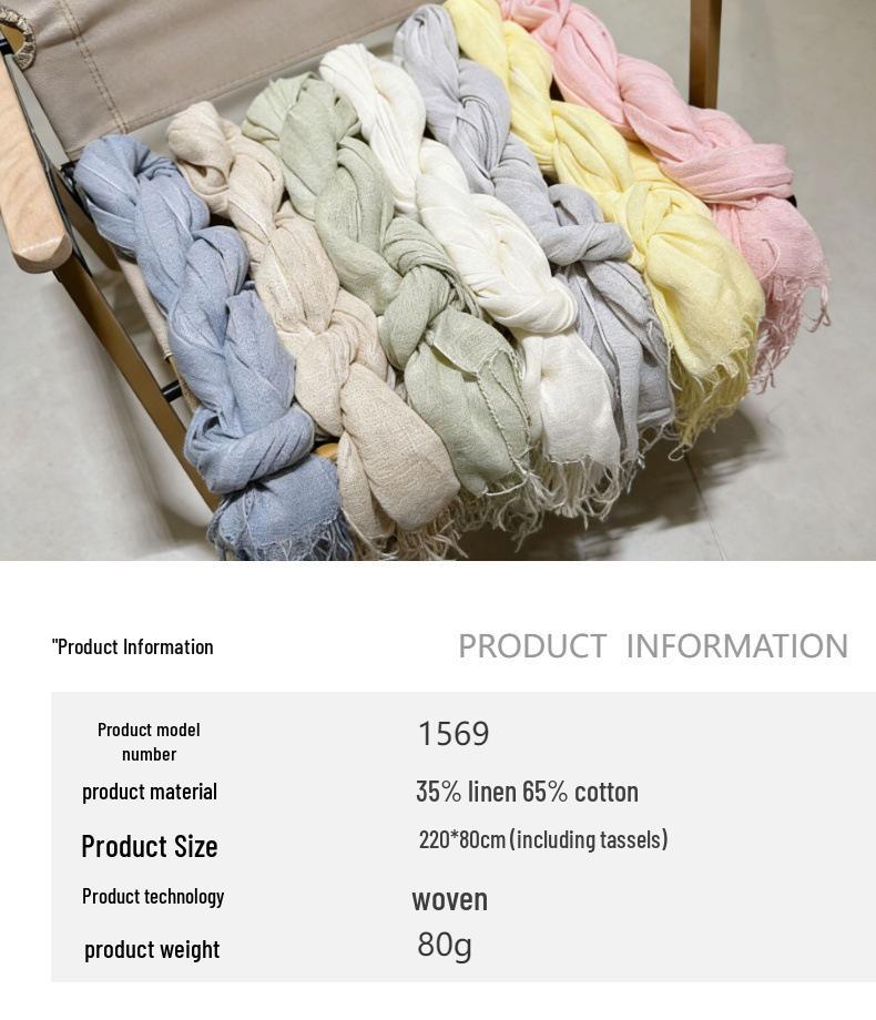 Bufanda de Lino para Mujer - Chal Ligero de Algodón y Lino de Color Sólido con Borlas, Estilo Bosque Artístico, Protección Solar, Moda Japonesa Coreana.