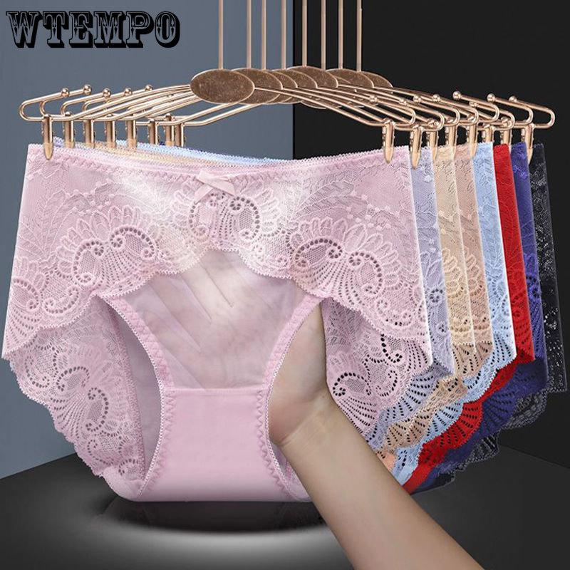 Sexy Lace Plus Size Underwear Women's Ultra-thin Mesh Transparent Ladies Briefs