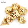 7 Pcs Golden Flower Metal Dice Solid Metal Polyhedral Dice Set Suitable for Role-Playing RPG Board Game Card Game