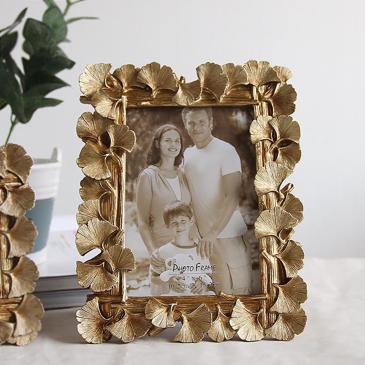 Ginkgo Gold Square Table Display: 5-inch, 6-inch, 7-inch, 8-inch Resin Photo Frames 4-inch square