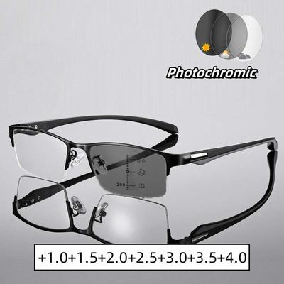 Mens Progressive Multifocal Glasses Half Frame Business Color Changing Presbyopia Eyewear Ultra Light Single Vision