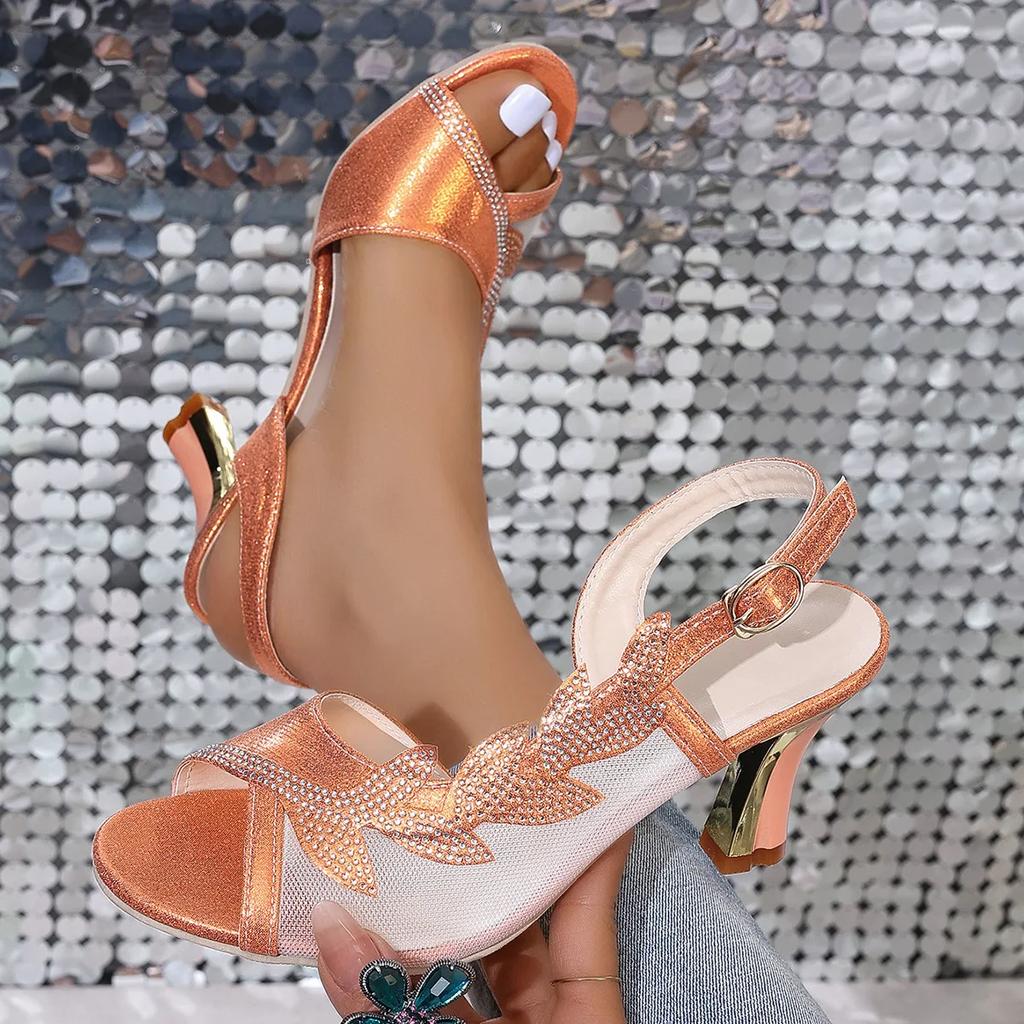 Fashion Women's Fashion Crystal High Heels Sandals Summer Peep Toe Buckle Strap High Heels Dress Shoes Party Wedding Shoes Luxury Pumps