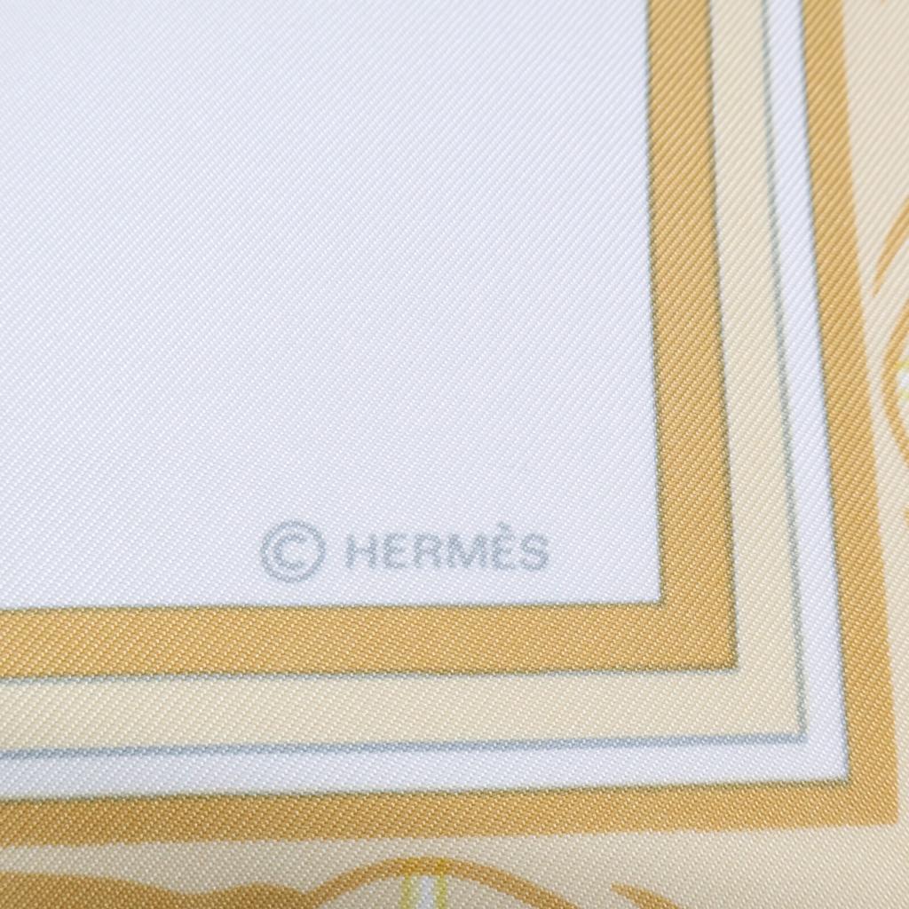 HERMES Wild carnations and dianthus silk Carre90 scarf YellowUsed