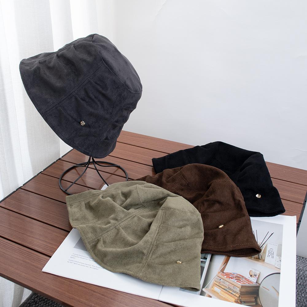 Retro pleated suede bucket hat women's spring and autumn new versatile face small bucket hat literary temperament basin hat
