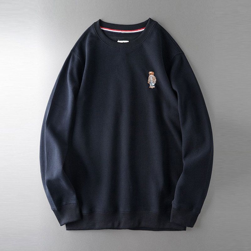 Waffel Amerikanischer Bär Herren Schnitt-Etikett Original Pullover Royal Blue L gray