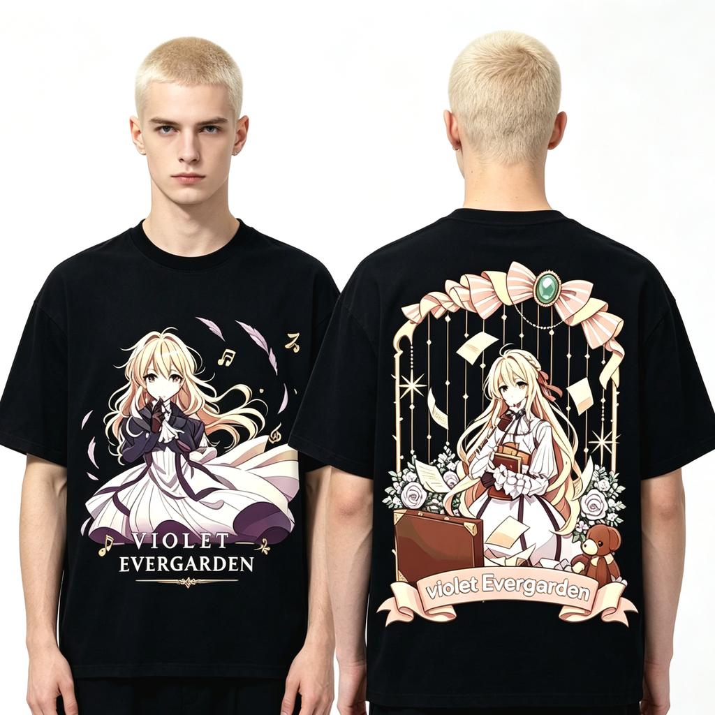 2026 Summer Hot Sale Violet Evergarden Anime T-Shirt Y2k Unisex Unisex Harajuku T-Shirt Hip Hop Streetwear Oversized Round T-Shirt