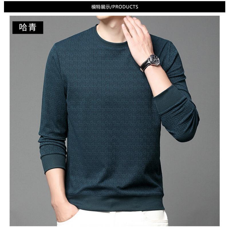 Autumn Youth Hoodie Long Sleeved T-shirt Men's Round Neck Light Luxury High-end T-shirt Knitted Business Base Shirt