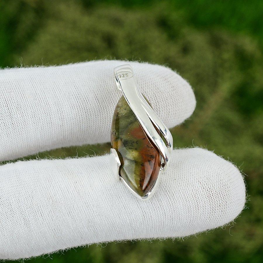 

925 Silver Unakite Stone Bezel Elegant Daughter Heart Chakra New Pendant Jewelry