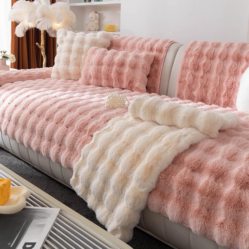 

Плюшевая подушка для дивана с кроликом, зимняя утолщенная флисовая подушка, теплая нескользящая прямая трехместная подушка для дивана 90*160cm