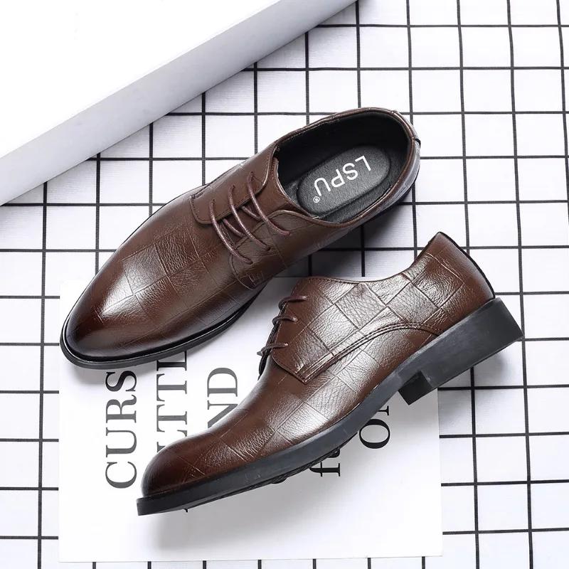 Fashion Breathable Men Shoes Korean Trendy Shoes Business Formal Leather Shoes Men Pointed Toe Inner Height Increase Large Size 45