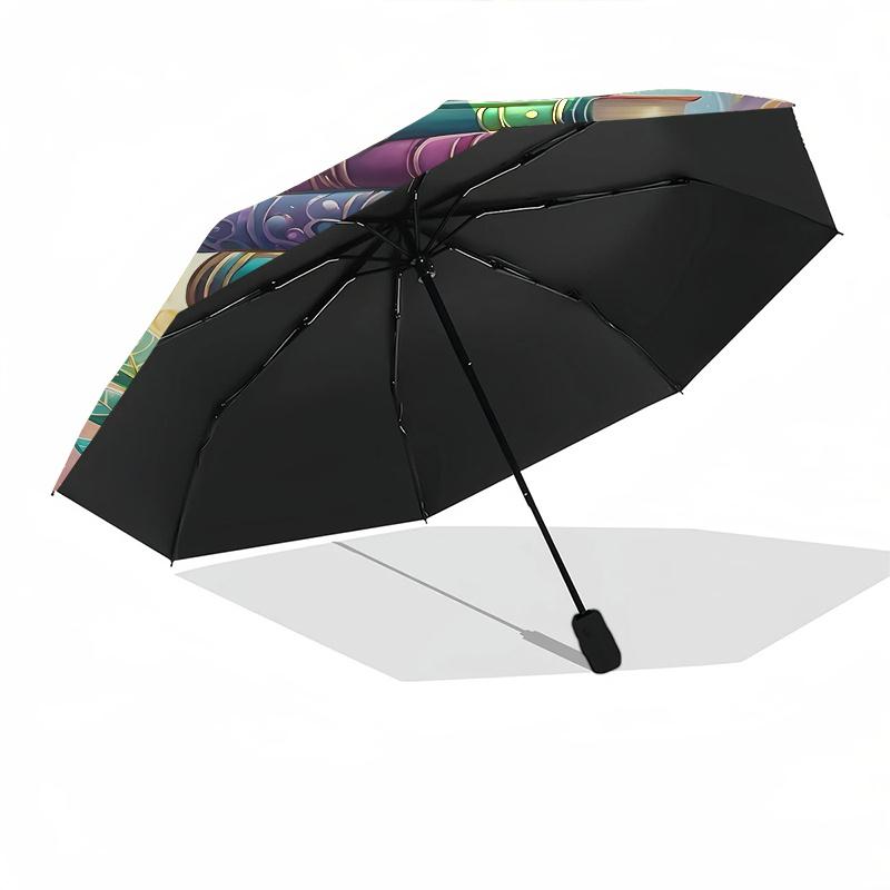 Book Tower, Fantasy Literature Automatic Opening and Closing Umbrella, Compact Travel Umbrella, Lightweight and Portable, Suitable for Beach