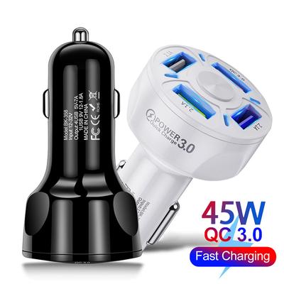 4 portlu USB araç şarjı 45w hızlı 7a Mini hızlı şarj Iphone 11 Xiaomi Huawei cep telefonu şarj adaptörü arabada