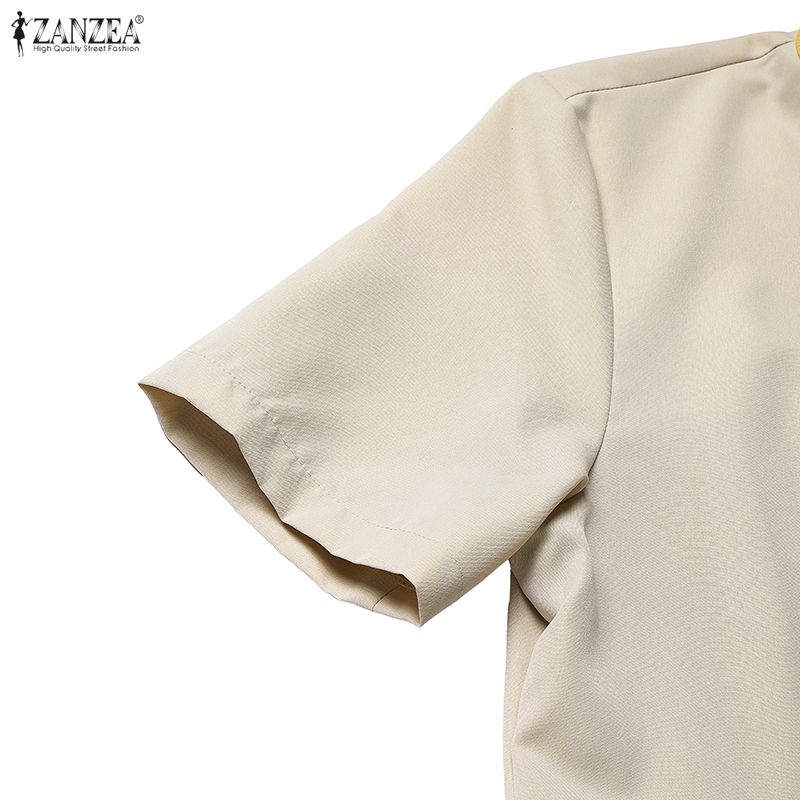 ZANZEA Women Splice Round Neck Casual Short Sleeve Dress