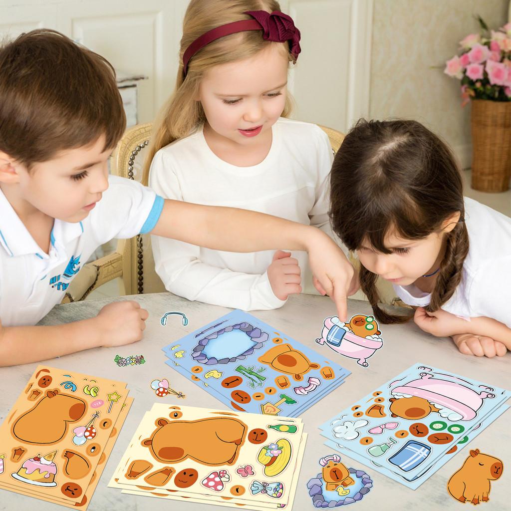 8PCS Capybara Puzzle Stickers for Children DIY Capybara Cartoon Animal Puzzle Parent-child Interaction Make A Face Stickers