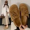 Mode Neue Mode Quasten Echtes Leder Handgefertigt Weiter Zeh Damenschuhe 2025 Lässig Übergröße Weiche Damen Slipper Damen Flache Schuhe