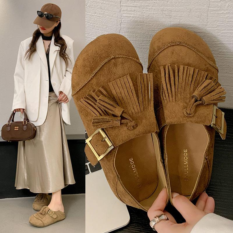 Mode Neue Mode Quasten Echtes Leder Handgefertigt Weiter Zeh Damenschuhe 2025 Lässig Übergröße Weiche Damen Slipper Damen Flache Schuhe