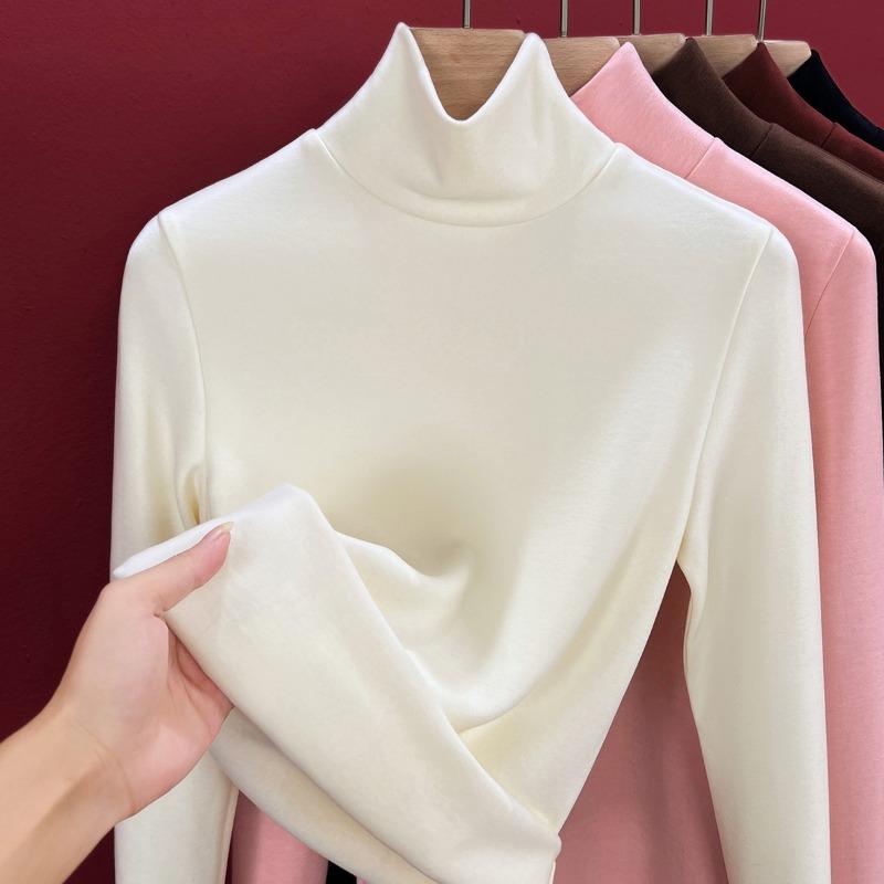 Silk warm fleece heating and thermal underwear women's inner top fleece thickened turtleneck autumn clothes containing wool bottoming shirt winter