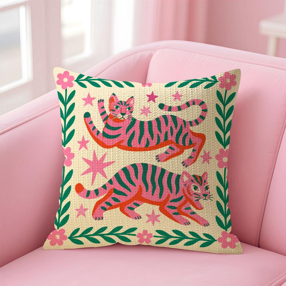 Nordic Boho Sun Leopard Palm Cushion Cover Natural Linen Organic Fabric DoubleSided Printing Sofa Home Decor Gift Pillow Case