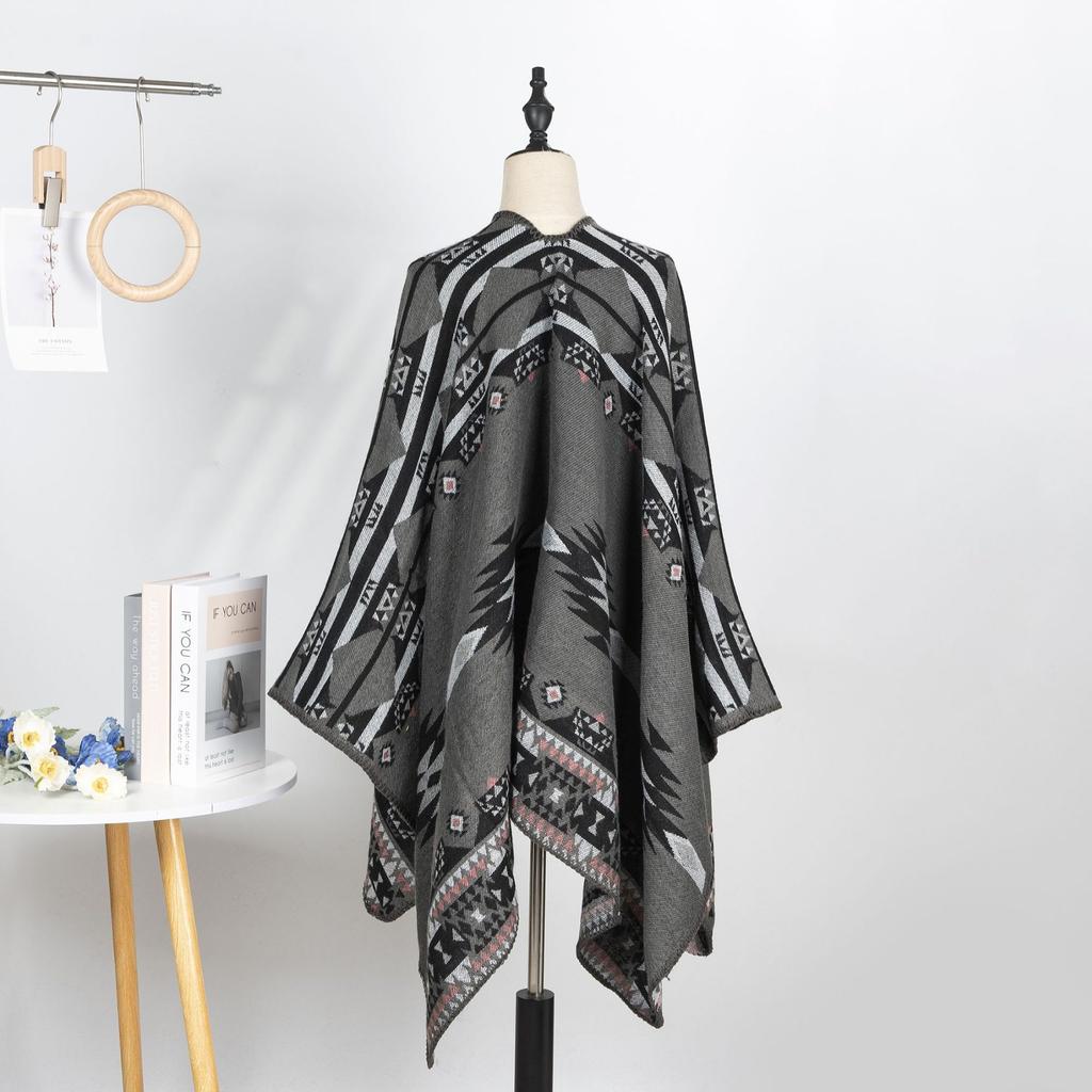 Outdoor Travel Camping Shawl Women'S Double-Sided Large Scarf Ethnic Style Warm Cape Shawl
