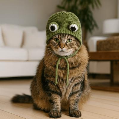 Roztomilá teplá pletená čepice pro psa Tichá ochrana proti hluku Nastavitelná pokrývka hlavy pro mazlíčka Ručně vyrobená kreslená čepice pro štěně Kostým Čepice Fotografie