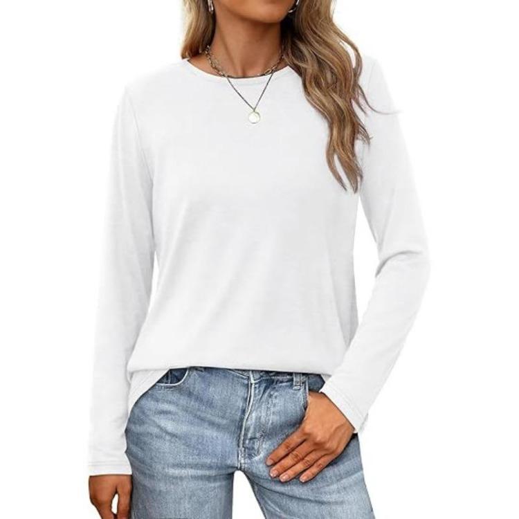 Casual Fashion Blouse Long Sleeve Round Neck Pullover Top Women